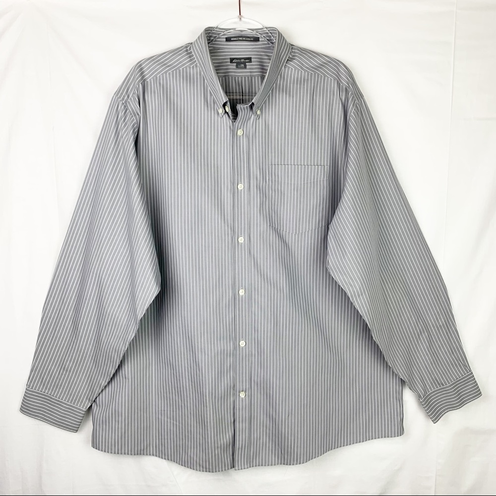 Eddie Bauer Button Down Gray Stripes Wrinkle Free Relaxed Fit size XXL